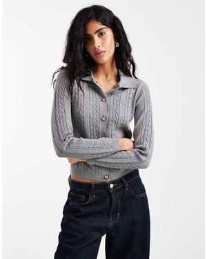 Threadbare Kabelgebreid Vest Met Kraag - Grijs