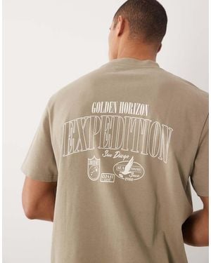 Threadbare T-Shirt A Maniche Corte Color Pietra Con Stampa Grafica Sul Retro - Marrone