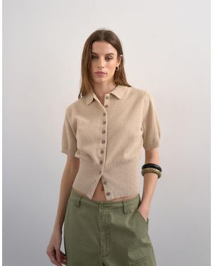 TOPSHOP Fine Knitted Cinch Waist Polo - Natural