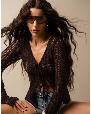 Bershka Rustic Openwork Jacket - Black