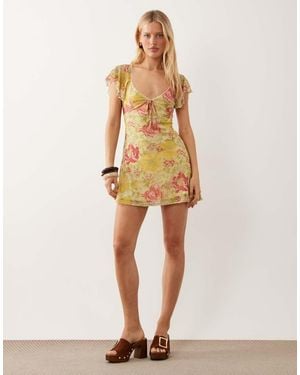 Miss Selfridge Frill Sleeve Mini Dress - Natural