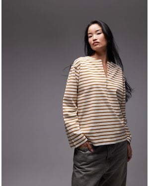 ARKET Oversized Long Sleeve Jersey T-shirt With Open V Neck And Side Splits - Grey
