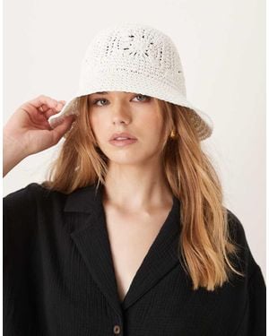 ASOS Straw Packable Floral Crochet Bucket Hat - Black