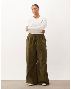 ASOS Asos Design Curve Pull On Waist Wide Leg Cord Pants - Natural