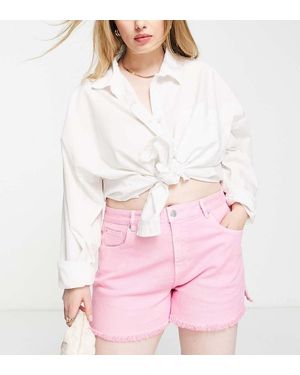 Simply Be Frayed Hem Denim Shorts - Pink