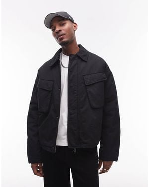 TOPMAN Harrington Jacket With Double Chest Pockets - Blue