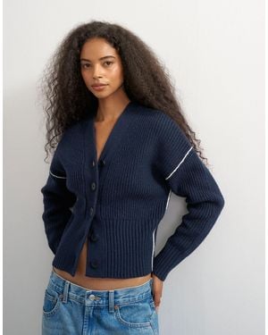 TOPSHOP Strickjacke mit v-ausschnitt und knopfleiste - Blau