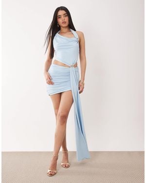 Murci Twisted Strap Metal Hardware Detailing Cutout Draped Skirt Mini Dress - White