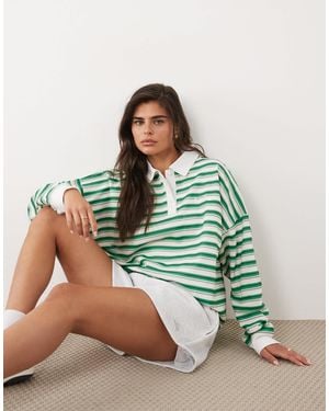 Kaiia – gestreifte oversize-rugby-hemdbluse - Grün