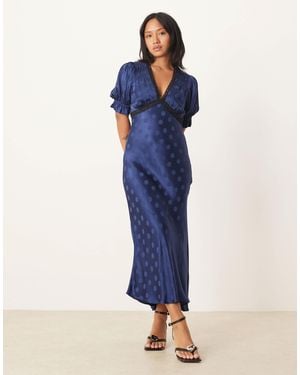 Nobody's Child Petite Angela Lace Trim Midi Dress - Blue