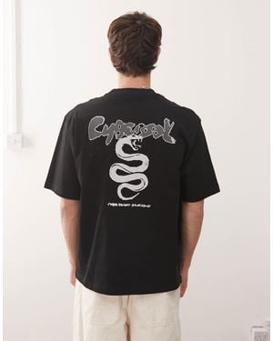 Weekday Relaxed Fit T-shirt With Cyber Snake Graphic Prints - Black