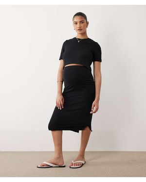 Mama.licious Pack De 2 Prendas Negras Básicas De Falda Midi Y Camiseta Corta De Punto Liso De Mamalicious Maternity - Negro
