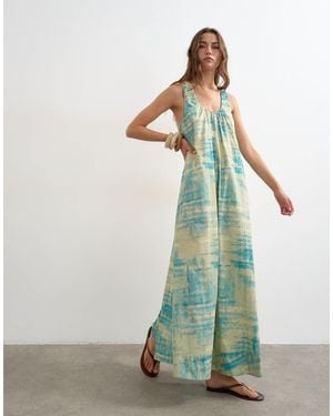 TOPSHOP Cotton Poplin Ruched Neck Maxi Sundress - Green