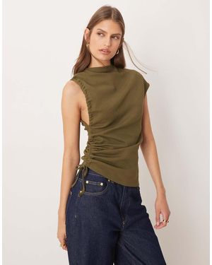 ASOS Hoogsluitende Geribbelde Top Met Gerimpelde Zijkant - Groen