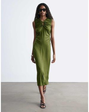 & Other Stories Ruched Sleeveless Midi Dress With Keyhole - Green