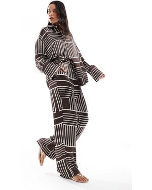 4th & Reckless Satin Wide Leg Pants Co-ord - Brown