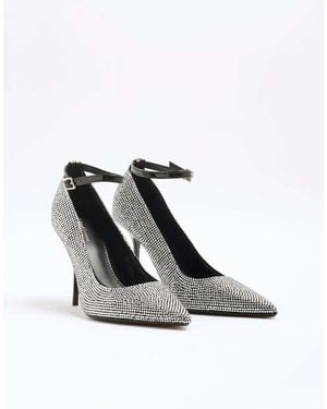 River Island Crystal Heeled Court Shoe - White