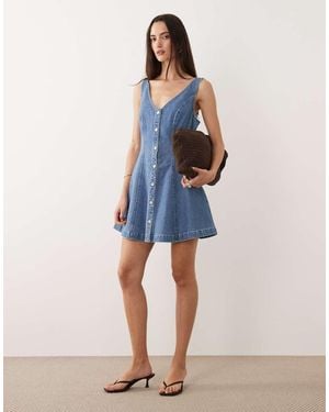 GOOD AMERICAN Mouwloze Denim Mini Jurk Met V-Hals - Blauw