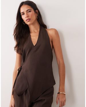 ASOS Modal Look Tie Side Wrap Halter Top - Brown