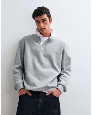 ASOS Polo Rugby A Maniche Lunghe Relaxed Con Colletto A Contrasto - Grigio