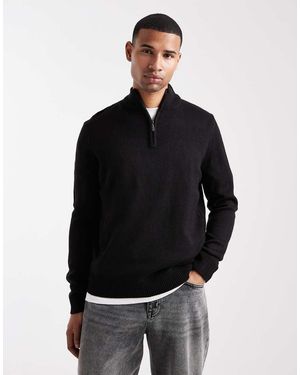 Brave Soul Knit Quarter Zip Jumper - Black