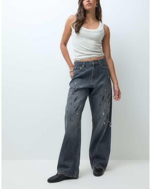 Collusion Jeans Anti-Fit A Vita Media Con Stampa Grunge Effetto Schizzi Di Vernice - Blu