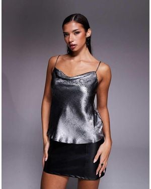 River Island Metallic Cowl Neck Cami Top - Grey