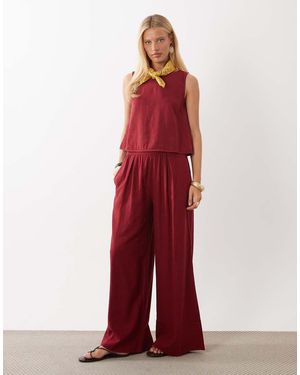 Nobody's Child Jerrow Linen Blend Elasticated Waist Wide Leg Trouser - Red