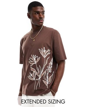 ASOS T-Shirt Oversize Con Stampa Di Fiori Sul Lato - Marrone