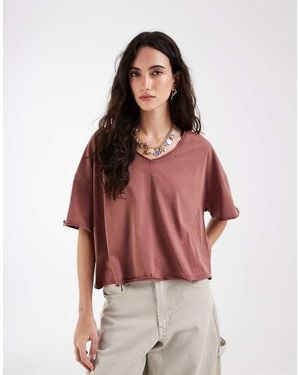 ASOS Slouchy V Neck T-Shirt Washed Rose - Red