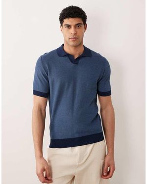 Mango Knit Camp Collar Short Sleeve Polo Shirt - Blue