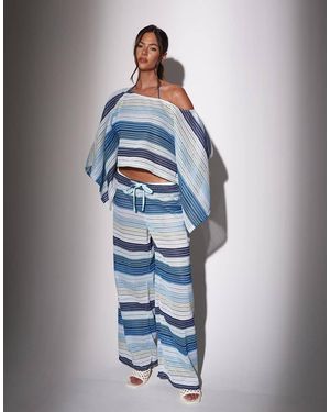 South Beach Crochet Striped Wide Leg Trousers - Blue