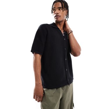 Bershka Button Through Knitted Shirt - Black
