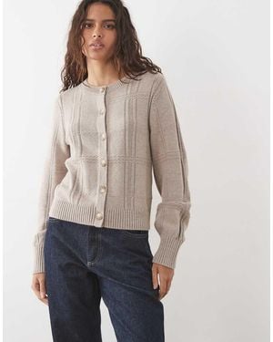 Abercrombie & Fitch Knitted Crew Neck Cardigan - Natural