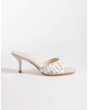 SEQWL Coral Kitten Heel Embellished Mules - Natural
