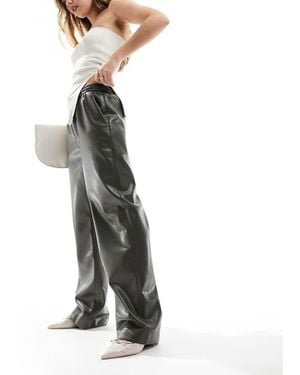 Mango Drawstring Soft Leather Look Trousers - Black