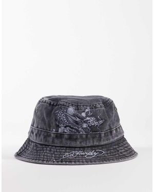 Ed Hardy Crawling Dragon Acid Wash Bucket Hat - Blue