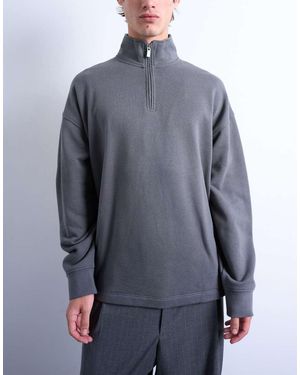 TOPMAN Sudadera Extragrande Con Cremallera Corta De Tejido Grueso De - Azul