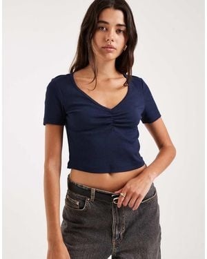 ONLY Ruched Detailing Ribbed T-shirt - Blue