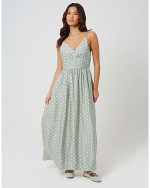 Brave Soul Polka Dot Strappy Midi Dress - Green