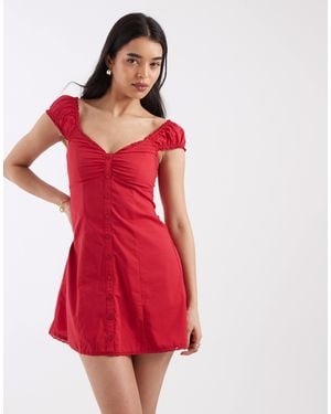 Hollister Cap Sleeve Button-through Mini Dress - Red