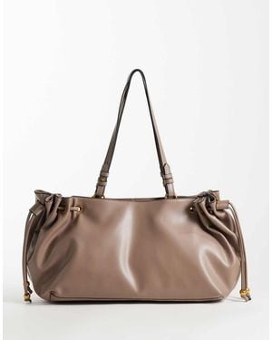 ASOS Bolso Tote Beis Grisáceo Con Cordón Ajustable-Marrón