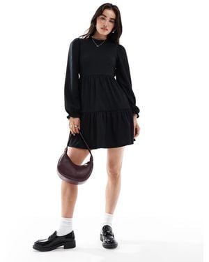 New Look Long Sleeve Crinkle Mini Dress - Black