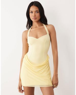 Oh Polly Halter Neck Cowl Skirt Mini Dress - Natural
