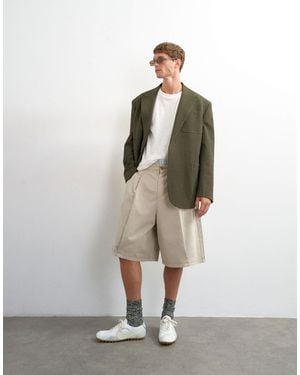 TOPMAN Wide Leg Twill Bermuda Shorts With Pronounced Pleat - Blue