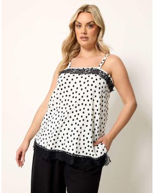 Yours Clothing Polka Dot Lace Trim Vest Top - White