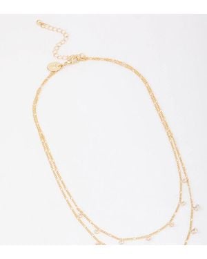Lovisa Plated Brass Double Cubic Zirconia Droplet Layered Necklace - White