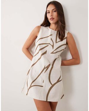 Vila Vestido Corto Marrón Sin Mangas Con Estampado Floral De Tejido Efecto Lino De - Multicolor