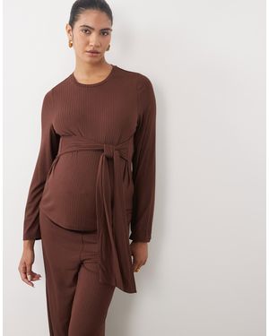Mama.licious Mamalicious Maternity Long Sleeve Ribbed Jersey T-shirt - Brown