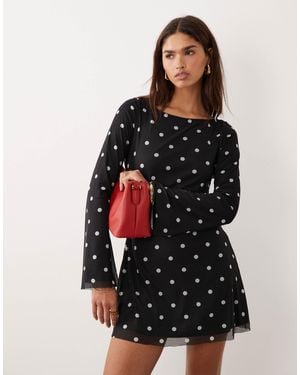 Princess Polly Lukea Mesh Flare Sleeve Open Back Mini Dress - Black